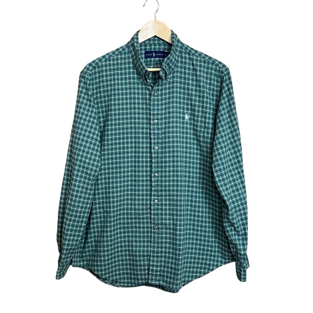 Ralph Lauren Men’s Green Plaid Button Down Shirt. 100% Cotton Size L #1227